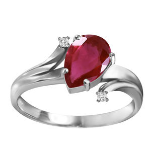14K. SOLID GOLD RING WITH NATURAL DIAMONDS & RUBY (White Gold)
